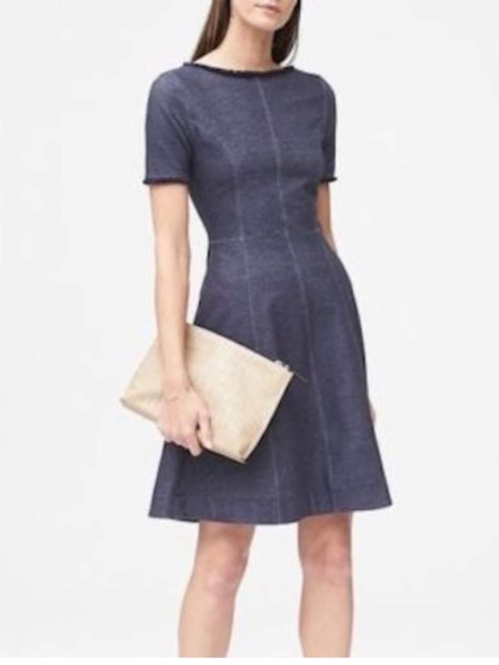 Banana Republic Navy Short-Sleeve A-Line Dress